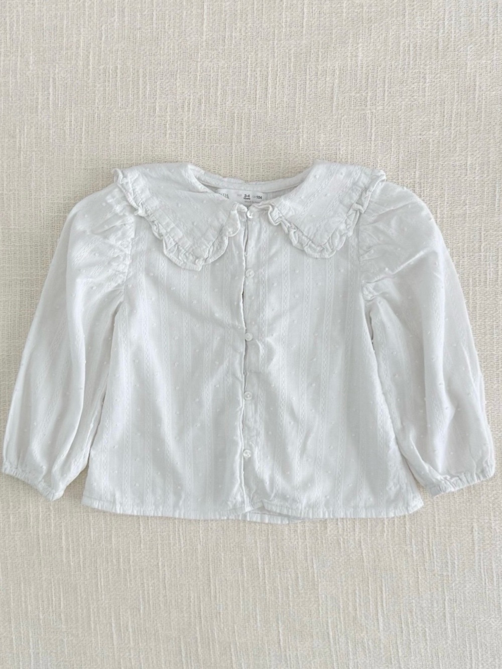 Zara White Ruffled Collar Button-Down Blouse